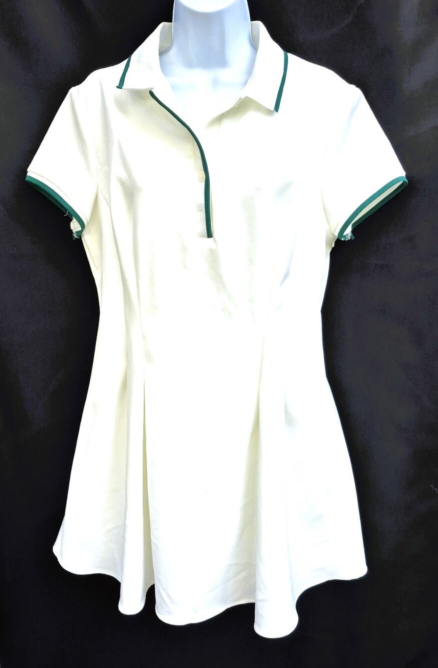 New ZARA White Polo Godet Mini Dress Green Collar Short Sleeve Lined Women XL